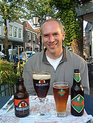 Sampling some beers along the canal in Delft.